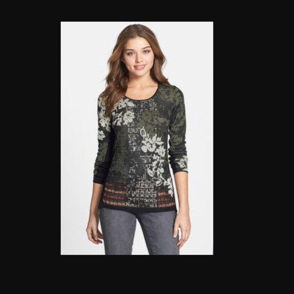 NIC+ZOE Women’s Large “Floral Vines” Lightweight SWEATER TOP, Rayon Cotton NICE - Picture 2 of 4
